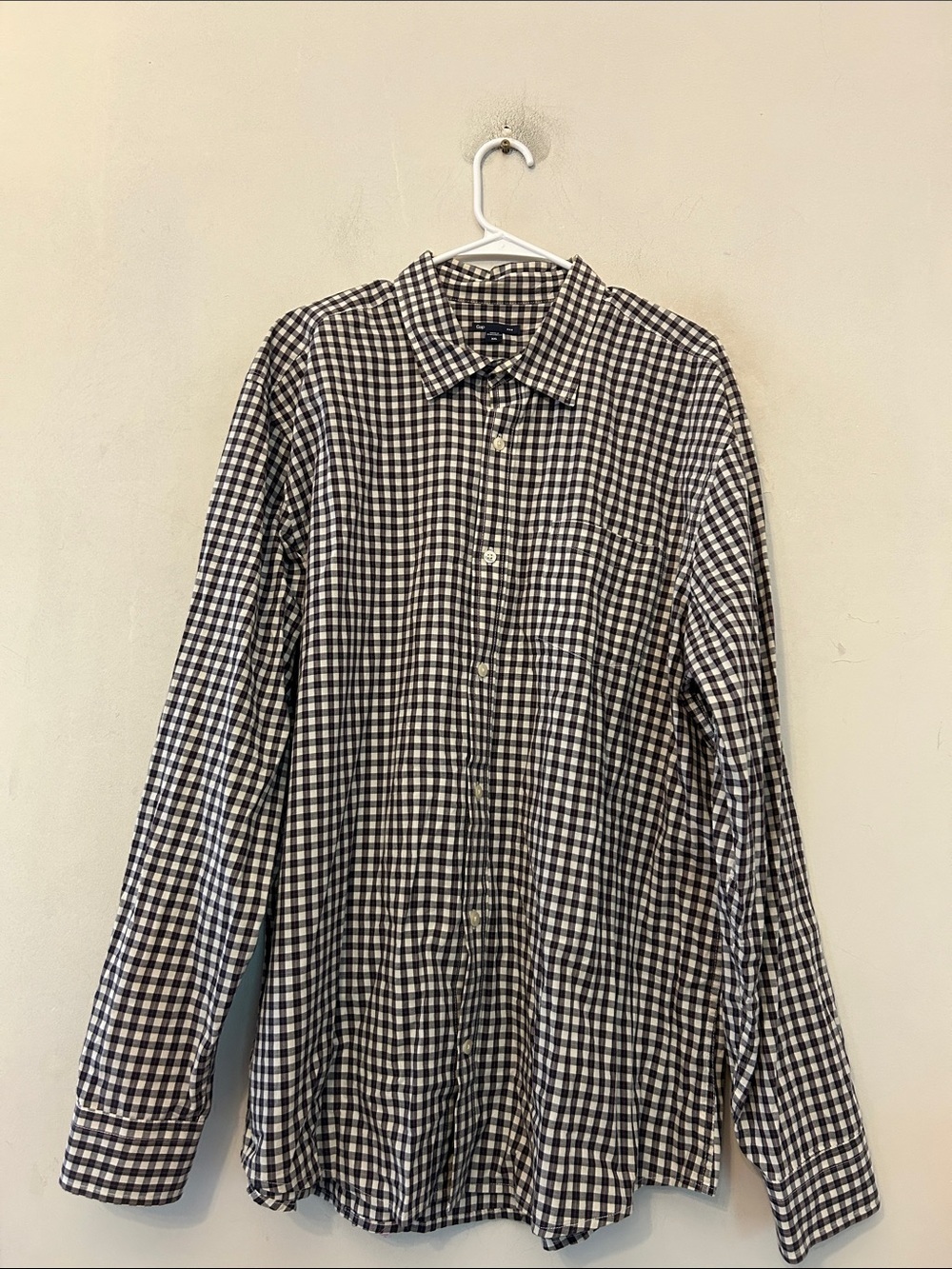 Gap Black and White Gingham Button front long sleeve shirt Size XXL EUC